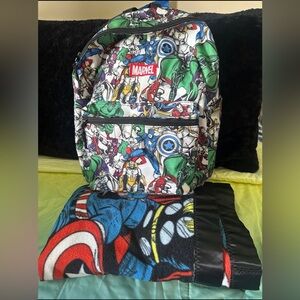 Kids Marvel The Hulk Captain America Superhero backpack and large throw blanket